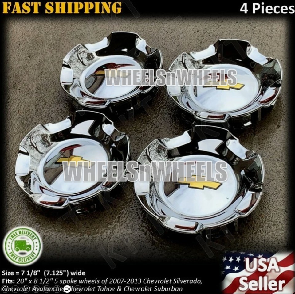 4 NEW WHEEL CENTER CAP CHROME Fits 2007-2013 SILVERADO TAHOE AVALANCHE SUBURBAN