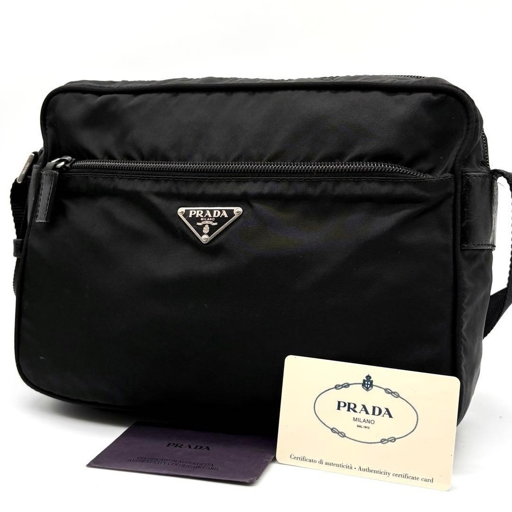 PRADA Shoulder Bag Nylon Leather Triangular Logo White Tag Guarantee