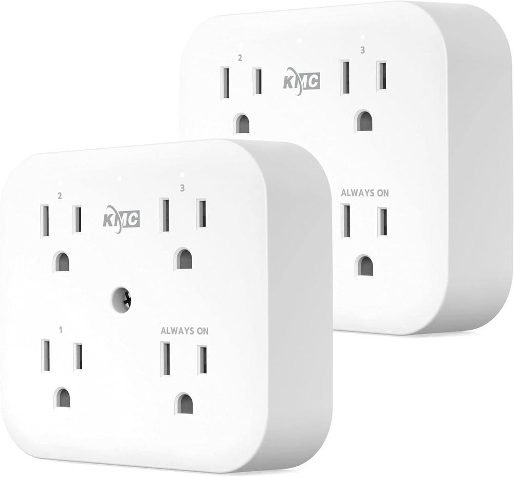 KMC Smart Tap Mini 2-Pack, 4-Outlet Wall Mounted Plug Adapter, 3...