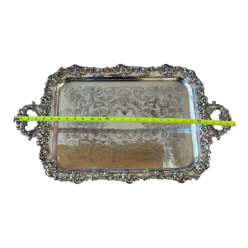 Large Silver Plate Waiters Serving Tray Rectangular Grape Motif 17x28.5