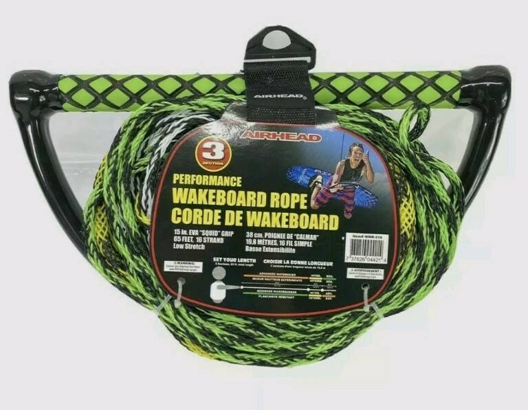 Airhead 3 Section Advanced Performance Wakeboard/Waterski Rope 65' w/ 15" Handle