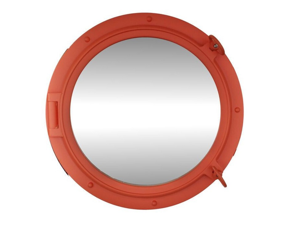 Orange Decorative Ship Porthole Mirror 24"