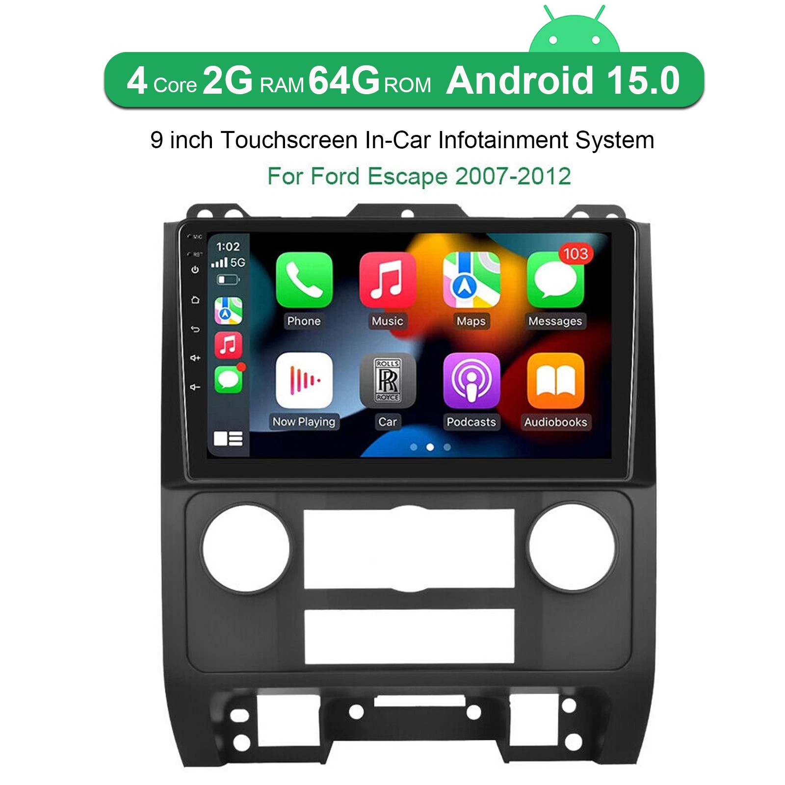 Android 15.0 Car GPS Navi Carplay Stereo Radio Player For Ford Escape 2008-2012