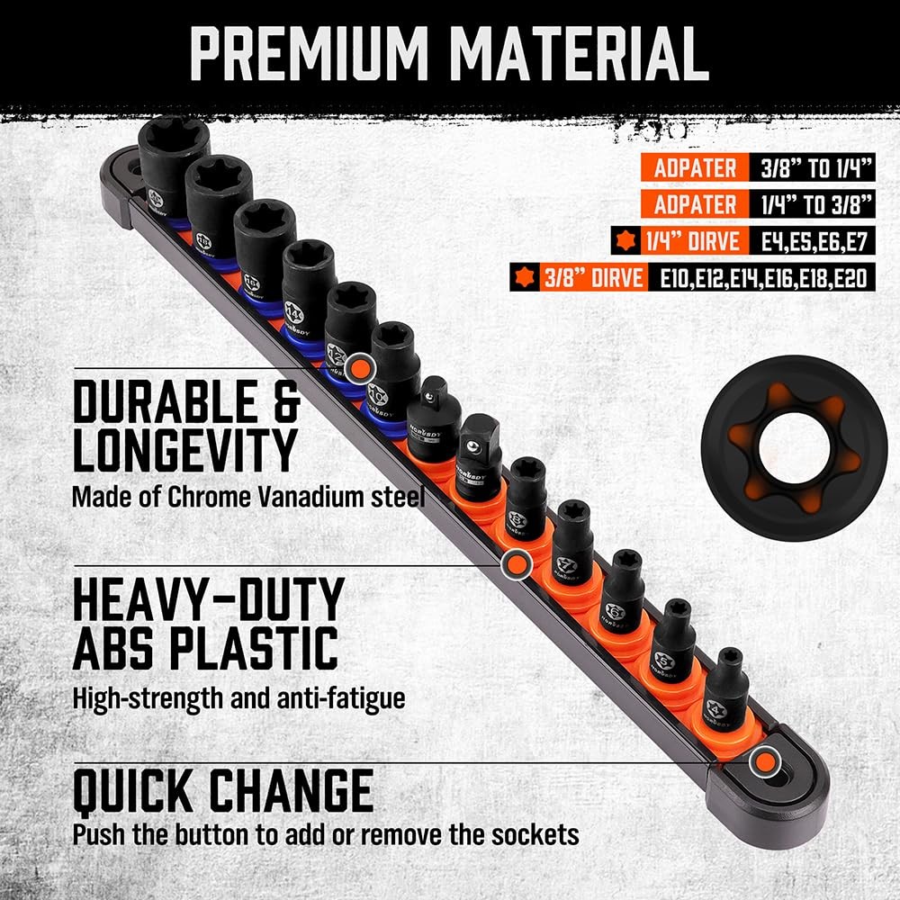 HORUSDY E-Torx Socket Set 13-Piece External | E4-E20, Black