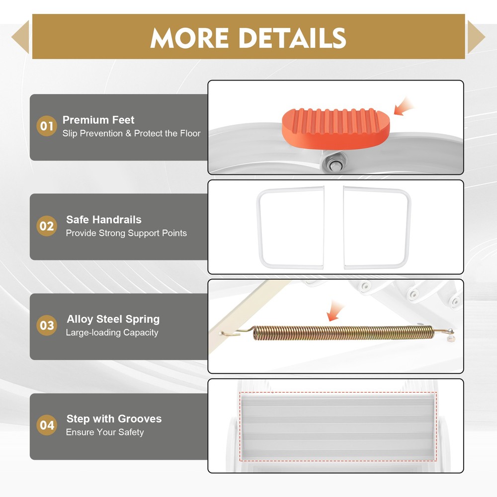 12 Step Wall Mounted Telescoping Loft Ladder Pull Down Folding Attic Stairs