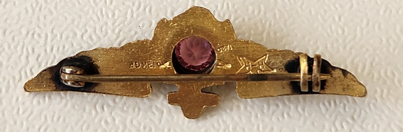 Vtg WWII US Navy Aviator Pilot Sweetheart Wings Pin H&H 1/20 12k GF W/Gemstone