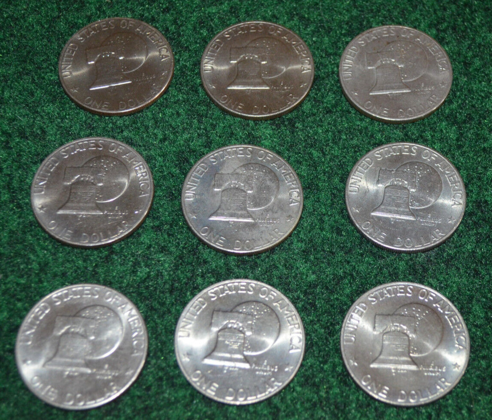 Nine 1976 One Dollar Eisenhower Bicentennial Coins