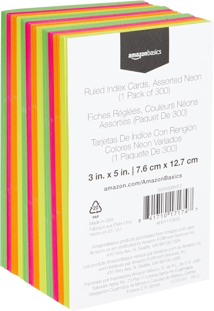 Ruled Index Flash Cards for Studying and Note Taking, Color Coding, Assorted ...
