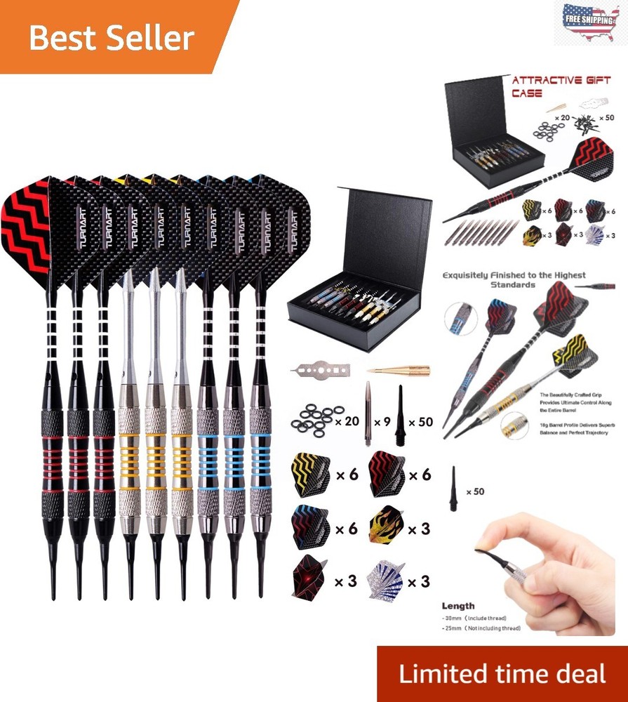 Customizable 9-Piece Soft Tip Darts Set for Electronic Dartboard - 18g, 50 Tips