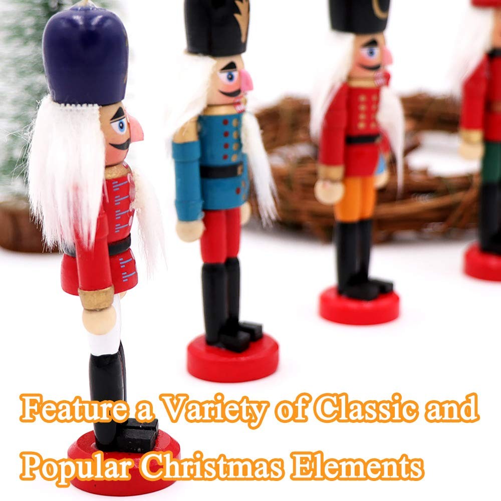 6 PCS Nutcracker Ornament Set Wooden Nutcracker Christmas Ornaments