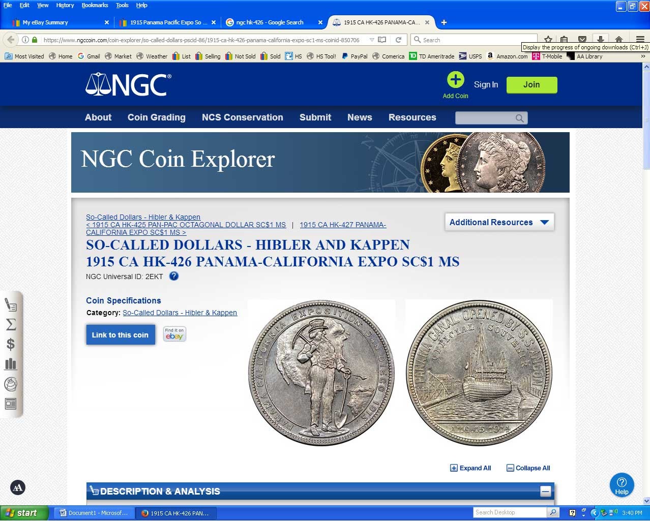 1915 HK-426 : Silver S.S. Ancon Panama-Pacific Exposition So-Called Dollar