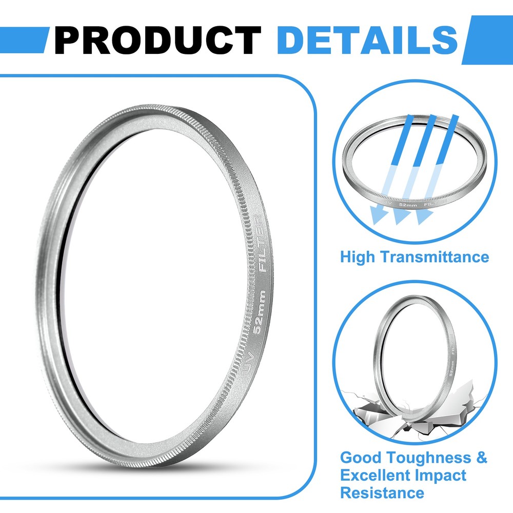 52mm Ultra Slim Lens Filter Multi Coating Camera Len Filter, Silver