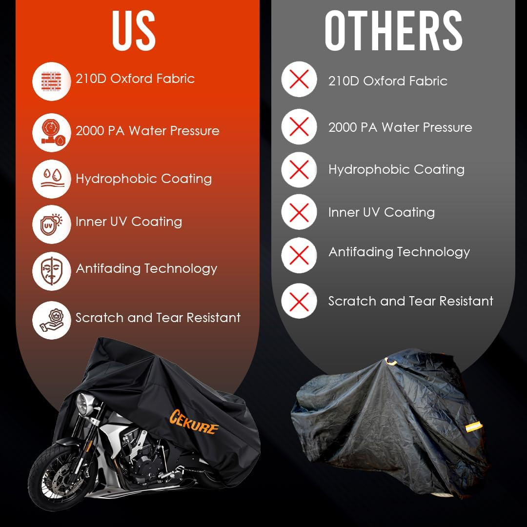 Heavy Duty Motorcycle Cover Waterproof Outdoor 210D Oxford Fabric with Heat Seal
