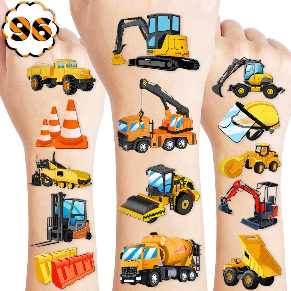 96 PCS Construction Car Truck Pre-Cut Temporary Tattoos for Small, multiple