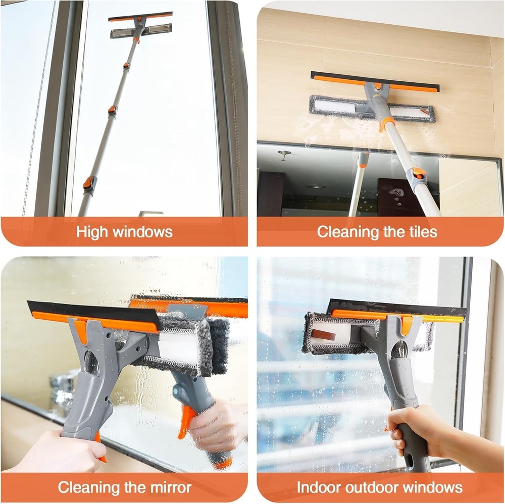 Eazer 3-in-1 Spray Window Squeegee, 76'' Window Cleaner Tool with 5-Section Exte