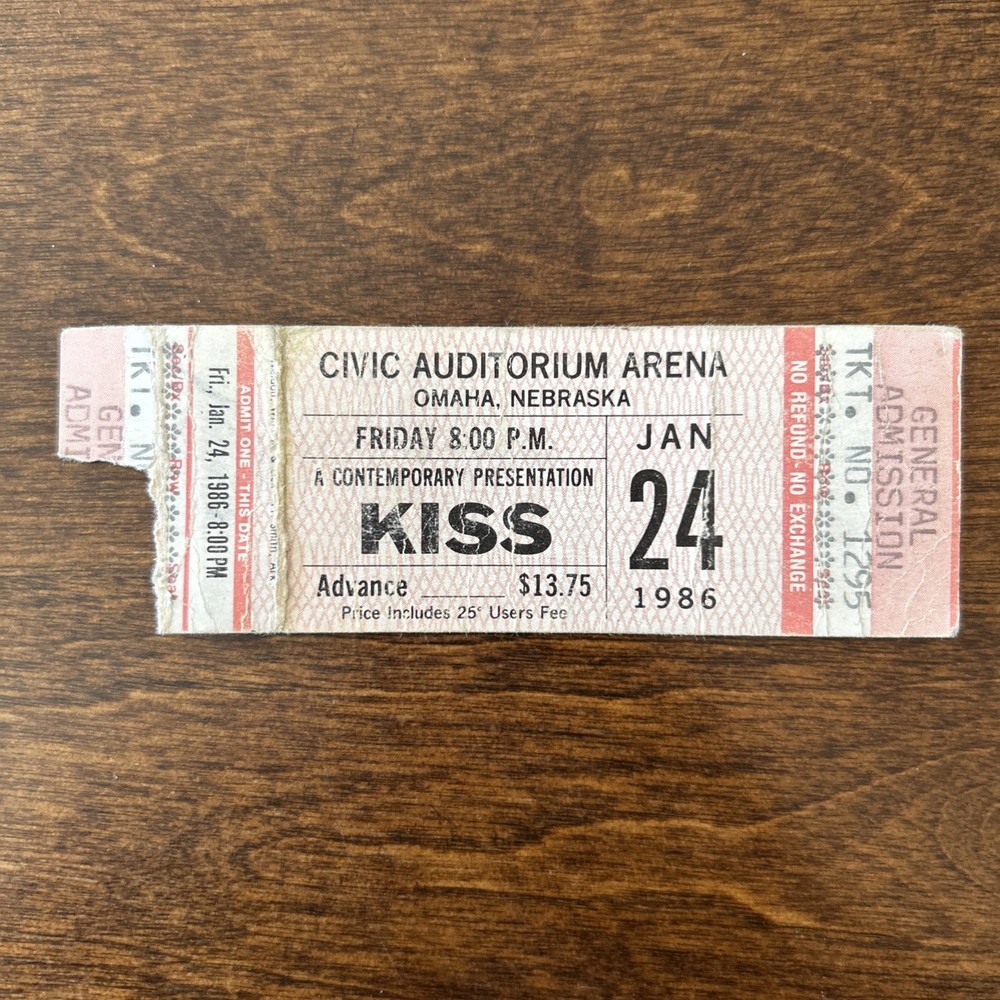 KISS Concert Ticket Stub 1/24/1986 Civic Auditorium Omaha, Nebraska