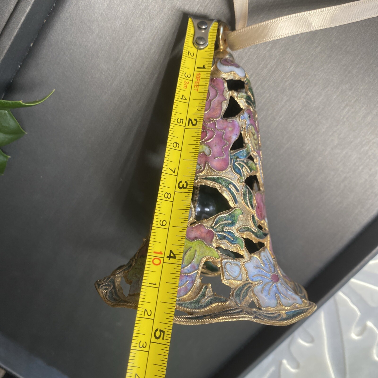 Vintage Bell Cloisonne Enamel Estate Pre-Owned Hand Crafted Bird Flower Pierced