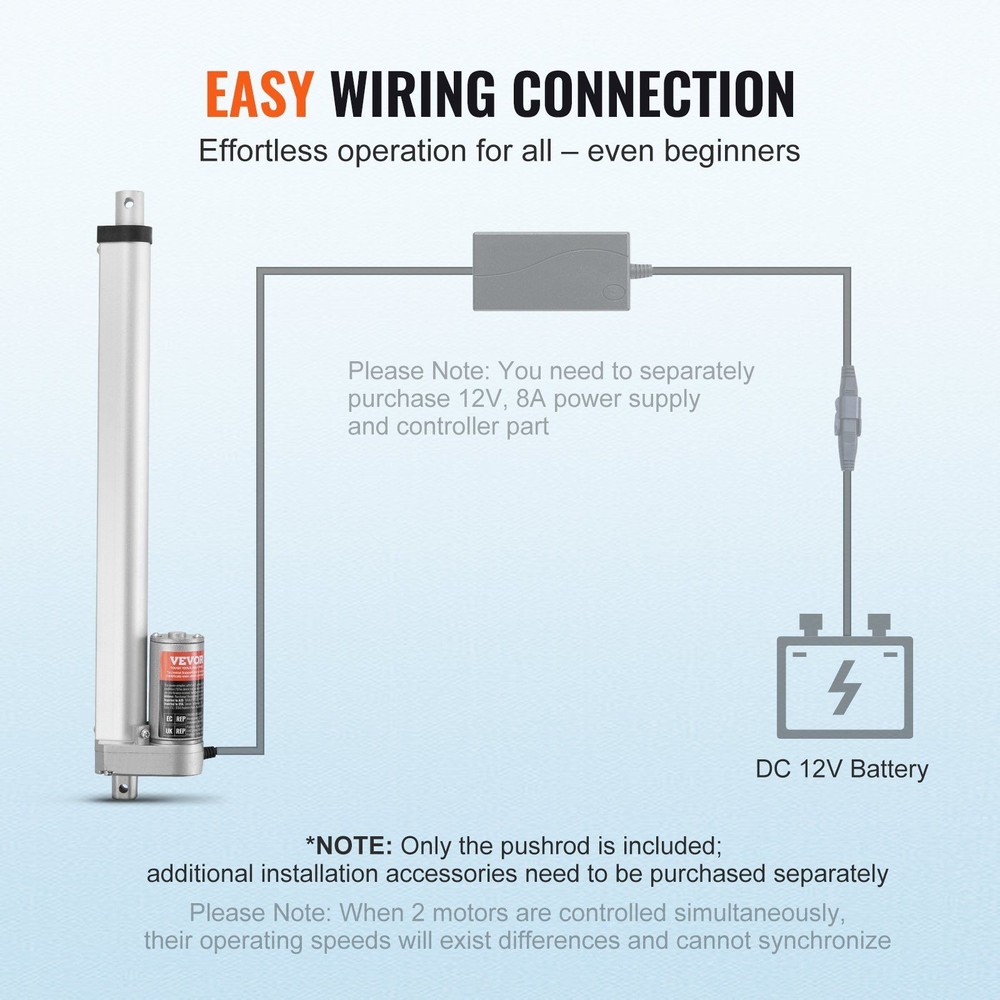 Efficient 12V 330lb Thrust Linear Actuator 12in Travel Integrated Guide Bracket