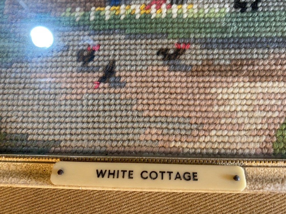 Vintage Needlepoint "White Cottage" - Framed