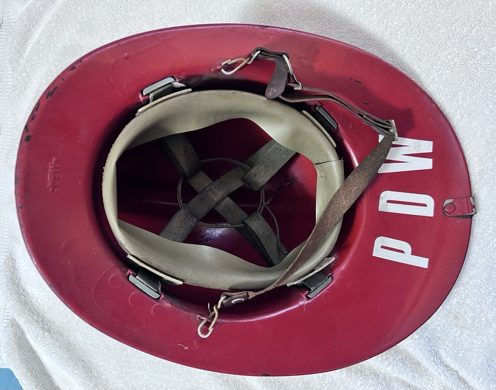 VTG MSA Fireman’s Helmet Red with original adjustable strap.
