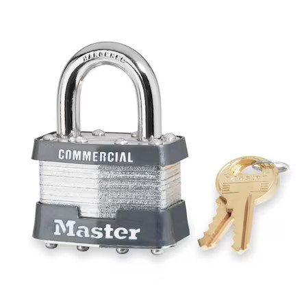 Master Lock 81 Padlock, Keyed Different, Standard Shackle, Rectangular Steel