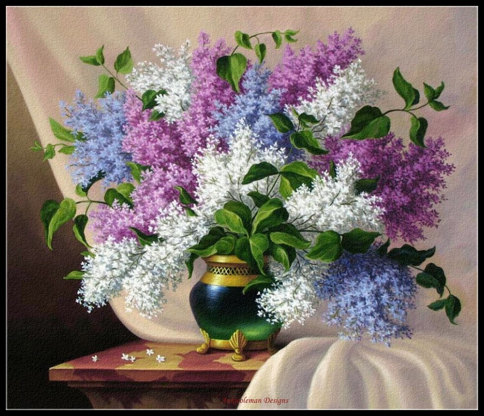 Chart Needlework DIY - Counted Cross Stitch Patterns -  Lilacs in Green Vase