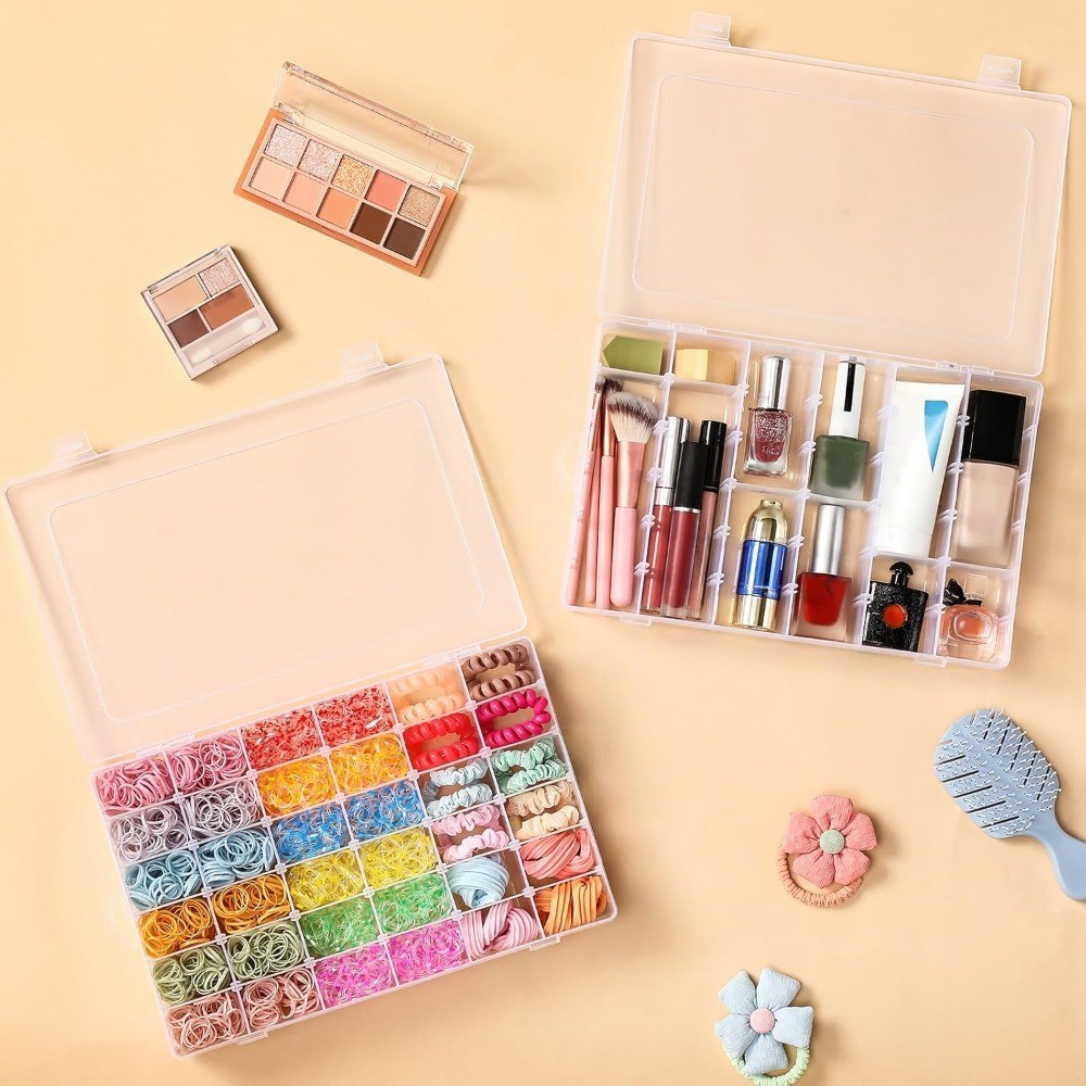 Clear Plastic Organizer Box with Adjustable Dividers, 36 Grids 2 Pack, Small