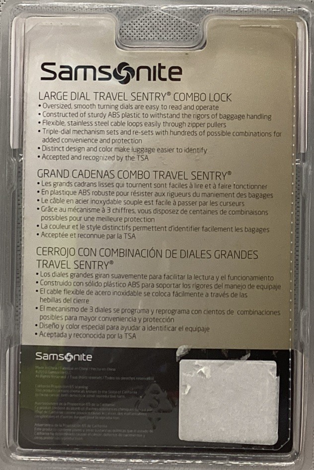 Samsonite Travel Sentry 3 Dial Combination Lock