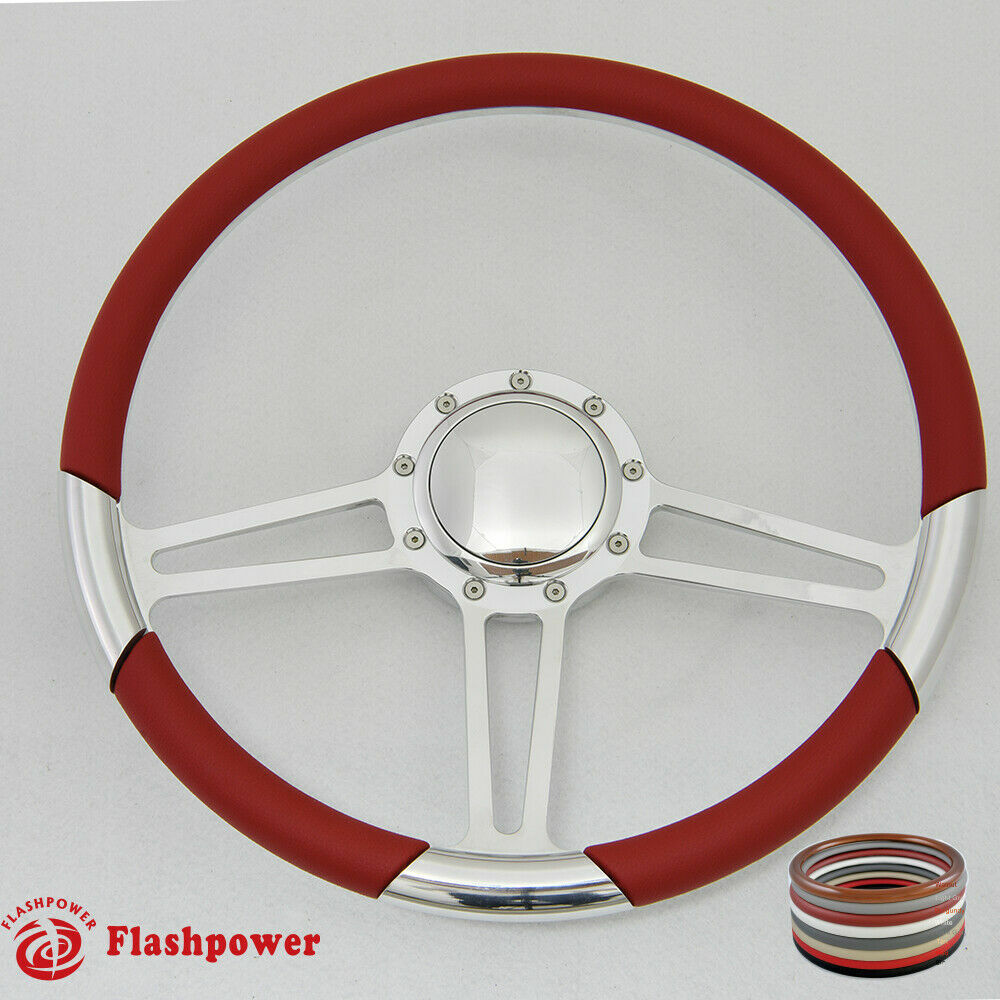 15.5" Polished Billet Steering Wheel Black Half Wrap Firebird Chevy