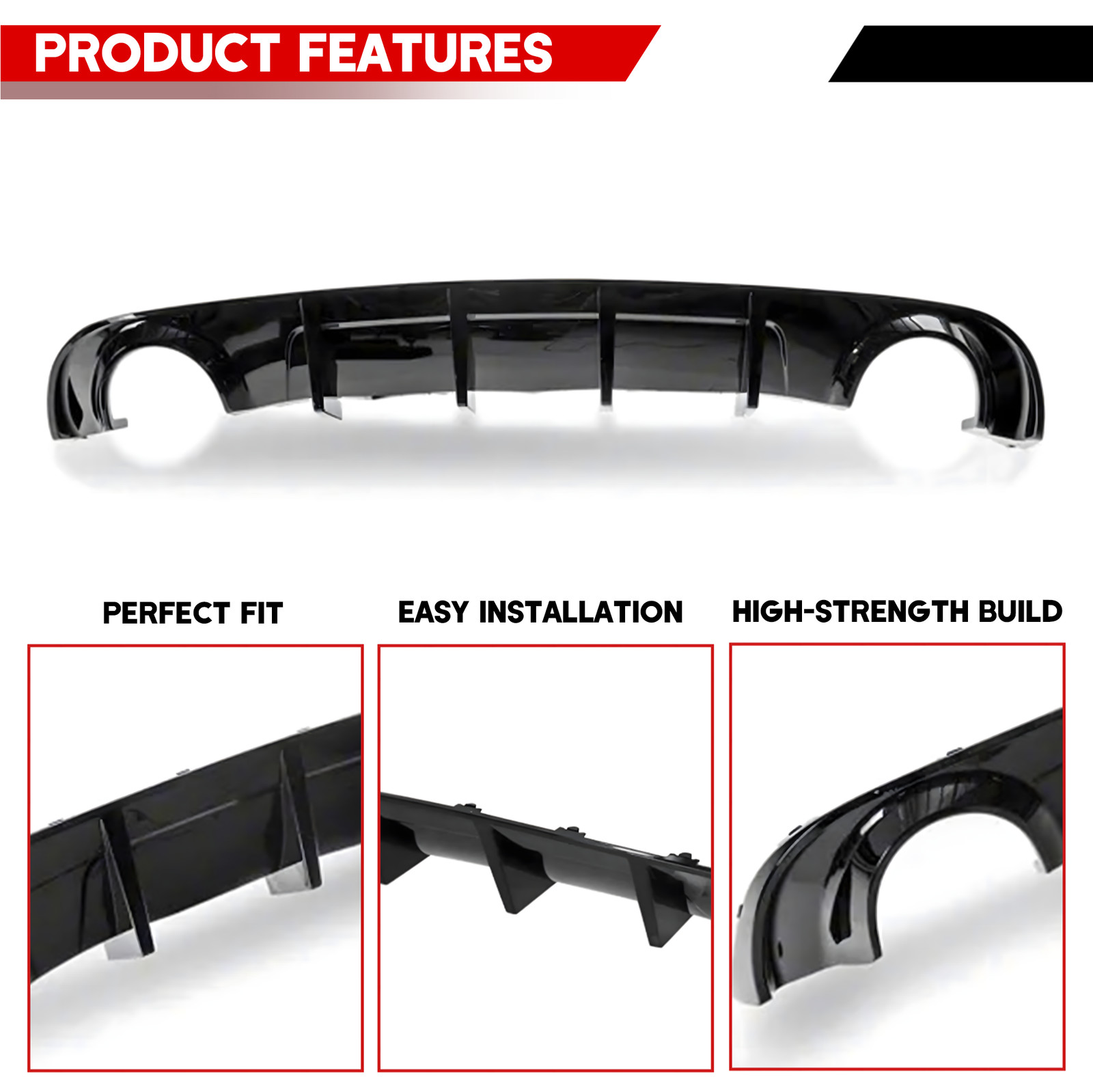 ABS Rear Bumper Diffuser Lip Gloss Black For Dodge Charger R/T SE SXT 2015-2023