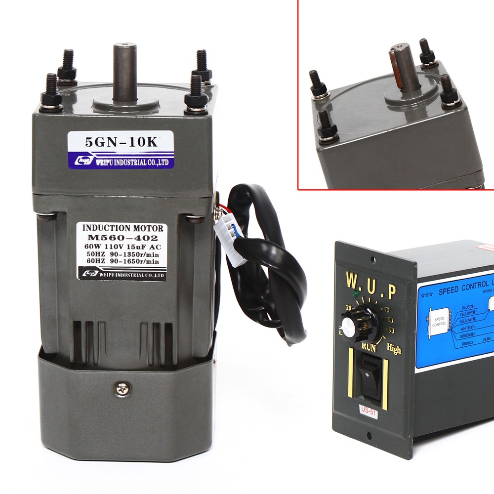 110V 60W AC Gear Motor Variable Speed Reversible Motor Reduction Controller 1:10