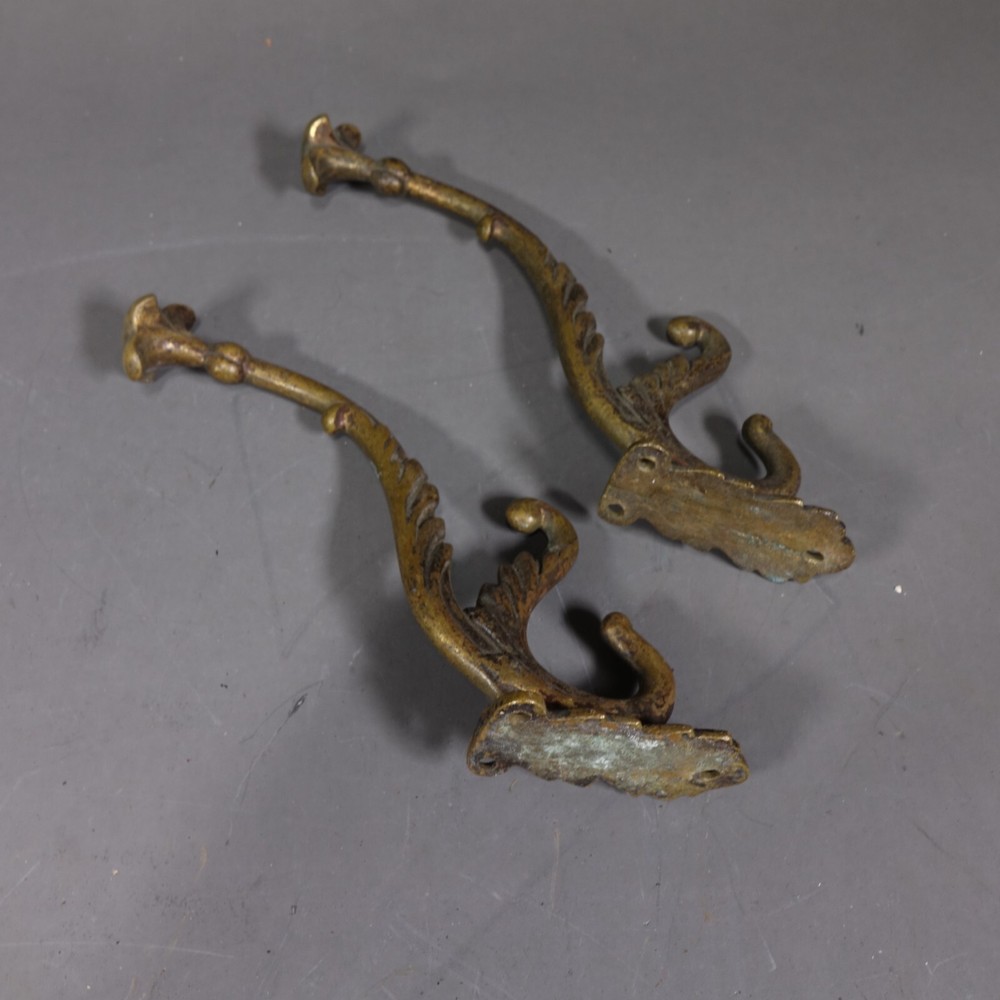Antique Pair Bronze Hooks Hangers Decorative Art Architectural Hardware Elements