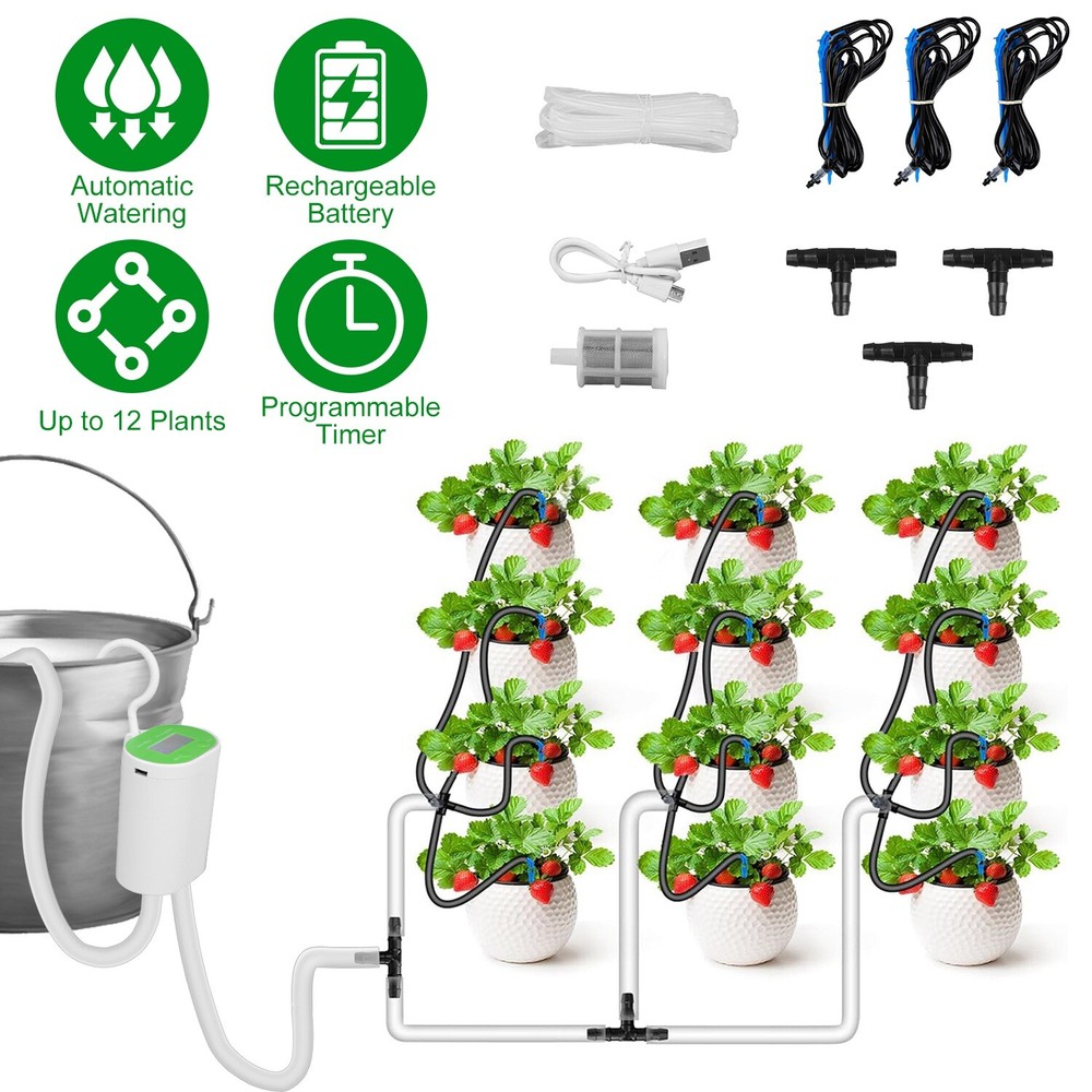 Rechargeable Automatic Watering Irrigation System With Timer Pump For 12 Plants