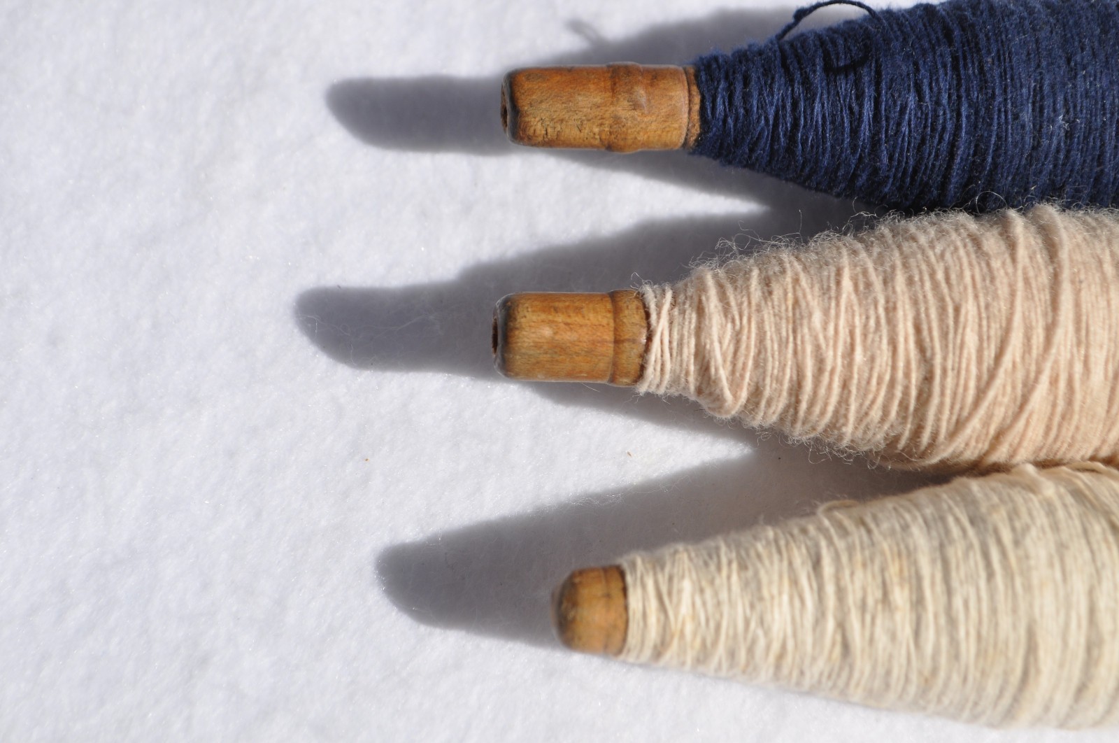 Three (3) Antique/VTG. Industrial Wood Sewing Bobbins/Quills/Spindles/Spools