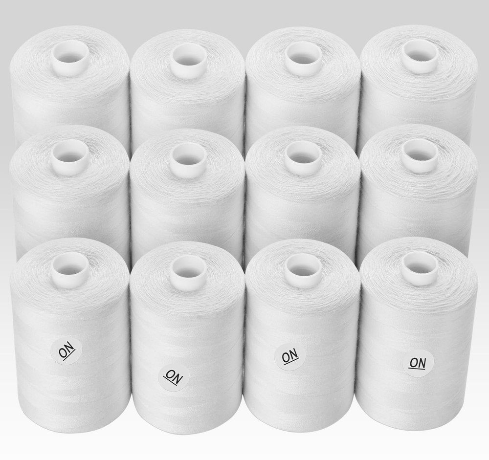 Sewing Thread 12 Spools 1000 Yards Each All Purpose Polyester White