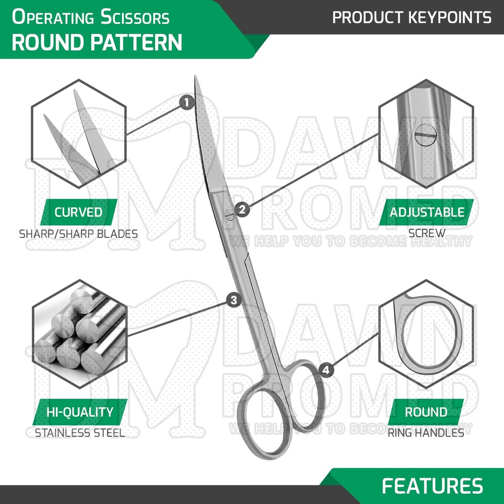 3 Pcs Operating Scissors 4.5" Curved Sharp Sharp Round Pattern Surgical Set