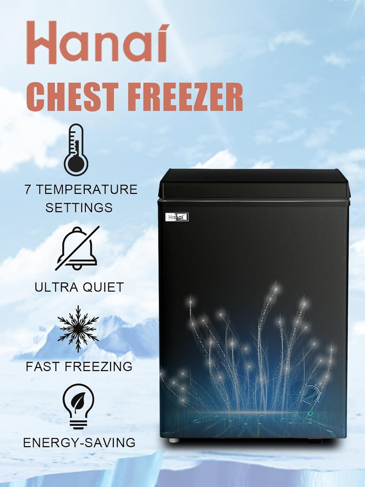 3.5 Cu.Ft Chest Freezer Small Deep Freezer Adjustable Temperature Control