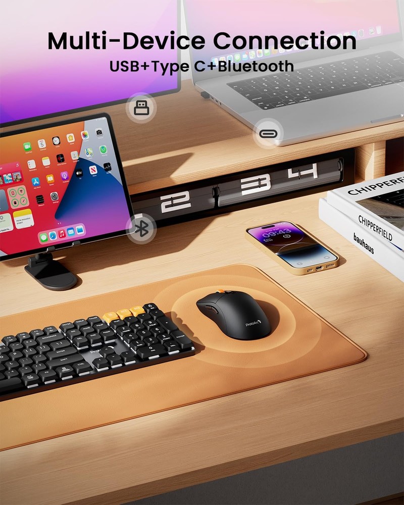 Bluetooth Wireless Mouse, USB C Mouse, EM15 Rechargeable Compact Portable Typ...