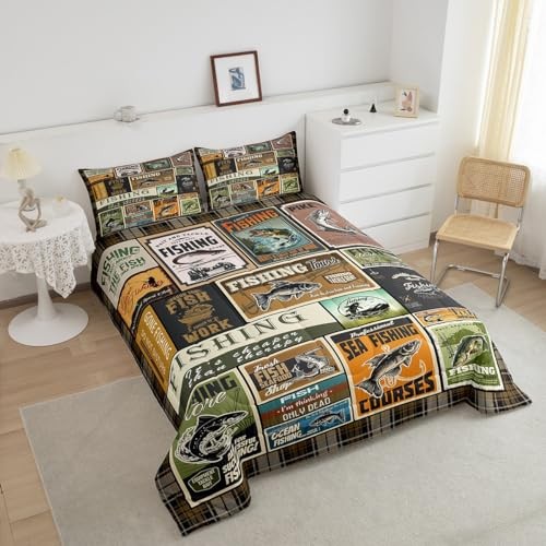 Fish Comforter Vintage Fish Stamp Pattern Comforter Set for King Multi 111505
