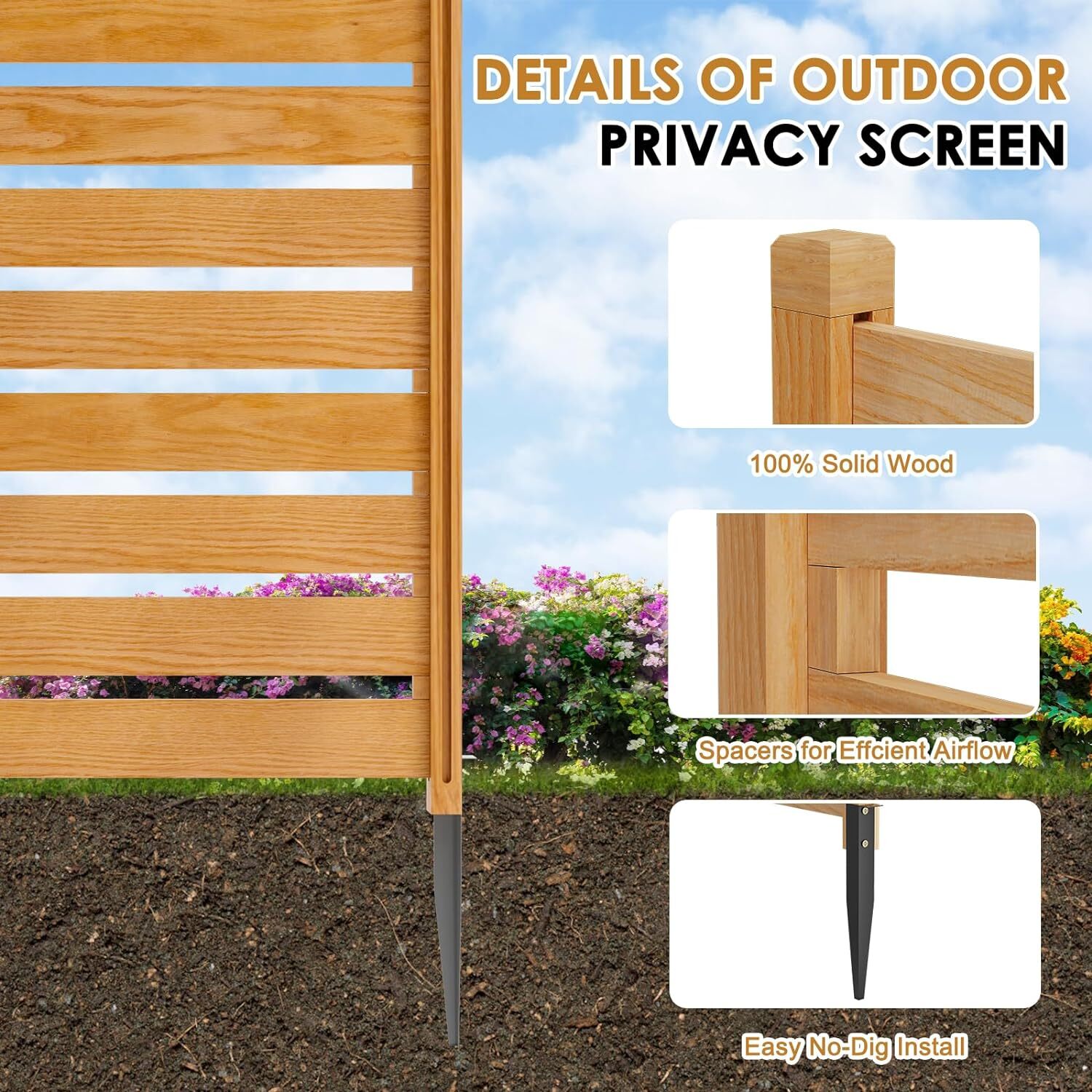 NAIZEA 2 Panel Air Conditioner Fence Wood Privacy Screens Fence Panels Outdoor