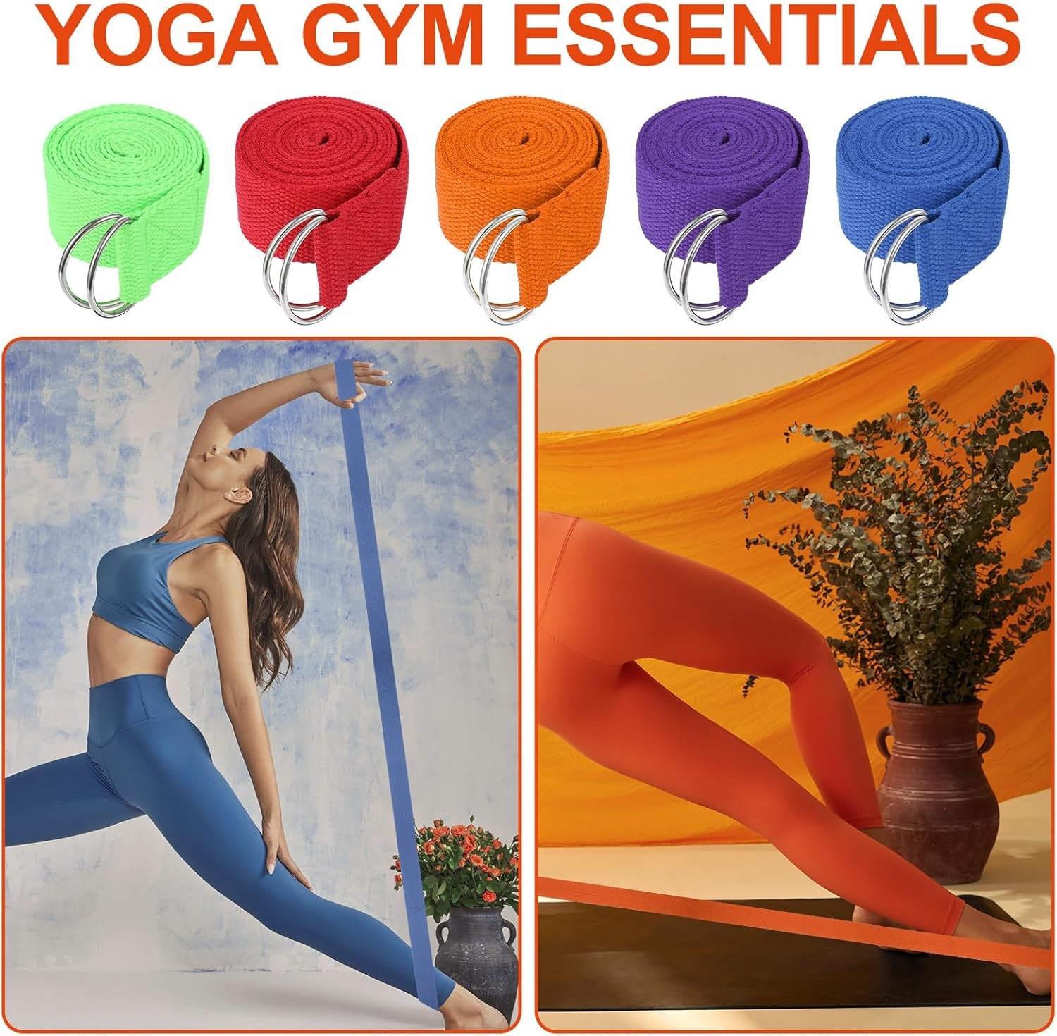 10 Pcs Yoga Strap for Stretching Bulk 6ft Exercise Stretch Band with Metal D Rin