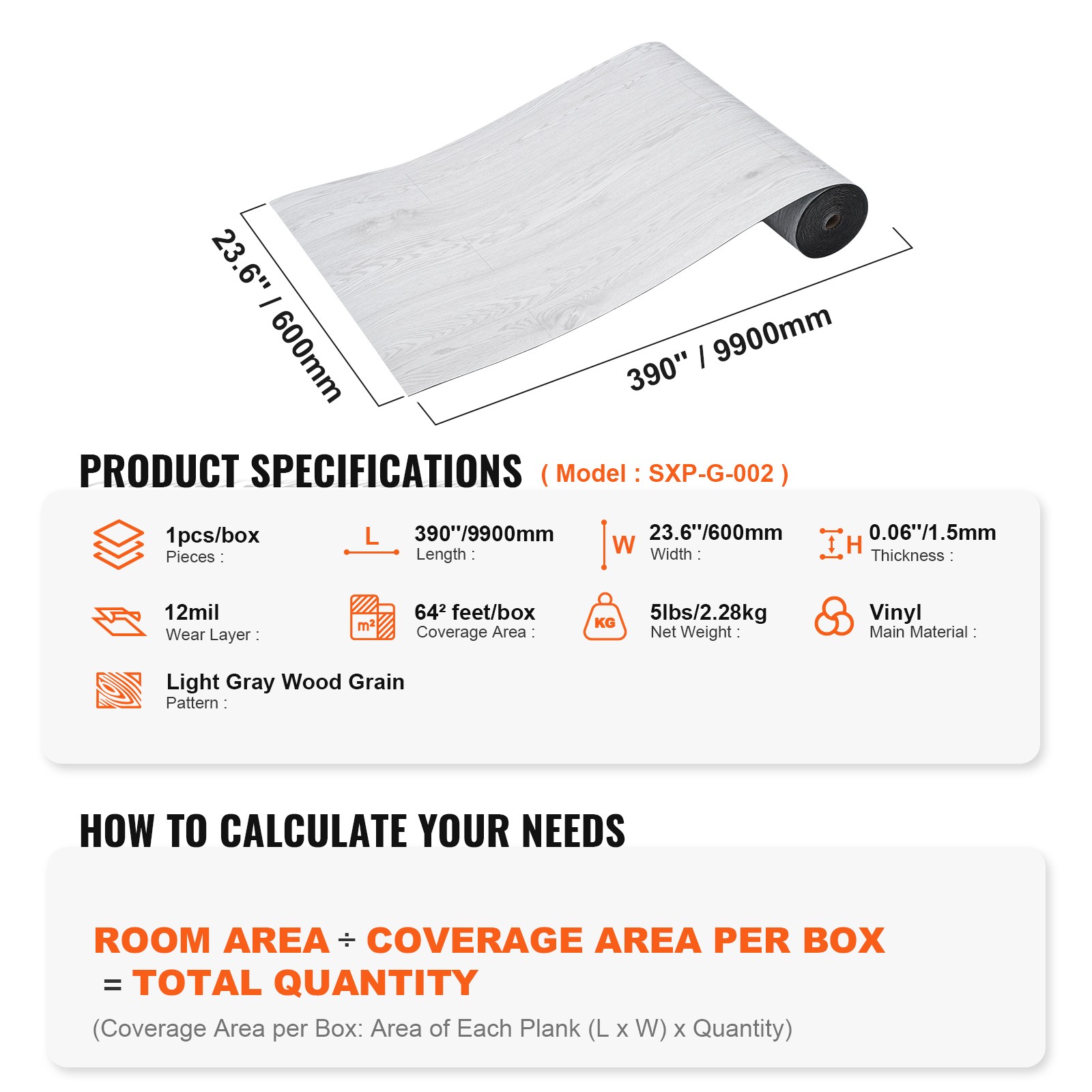 Uimoso 1 Pack 64sq.ft Self-Adhesive PVC Vinyl Floor Plank Wood Tiles Peel Stick