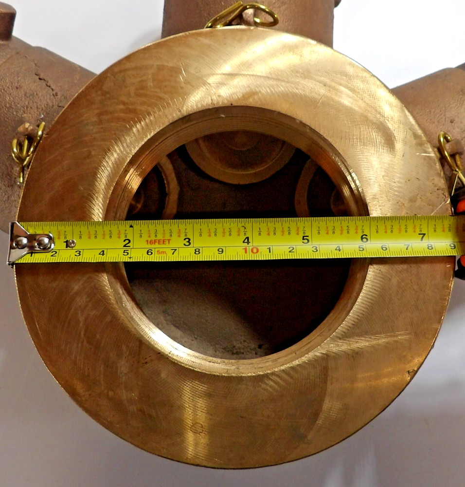 Cast Brass 4" x 3" Triple Clapper Fire Hydrant Splitter FDC Siamese Connection