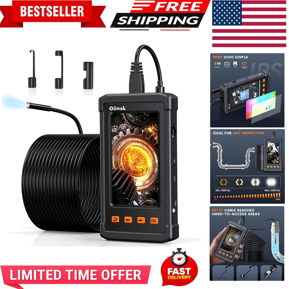 50FT Endoscope Camera with Light, Snake Borescope Endoscope Inspection Camera...