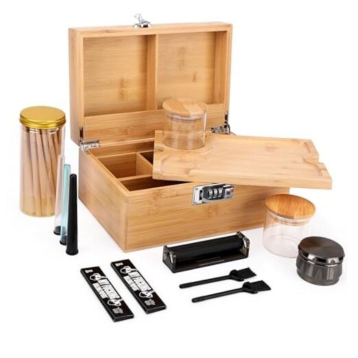 Large Bamboo Storage Box with Removable Tray Kit - Bamboo Color SecureLock