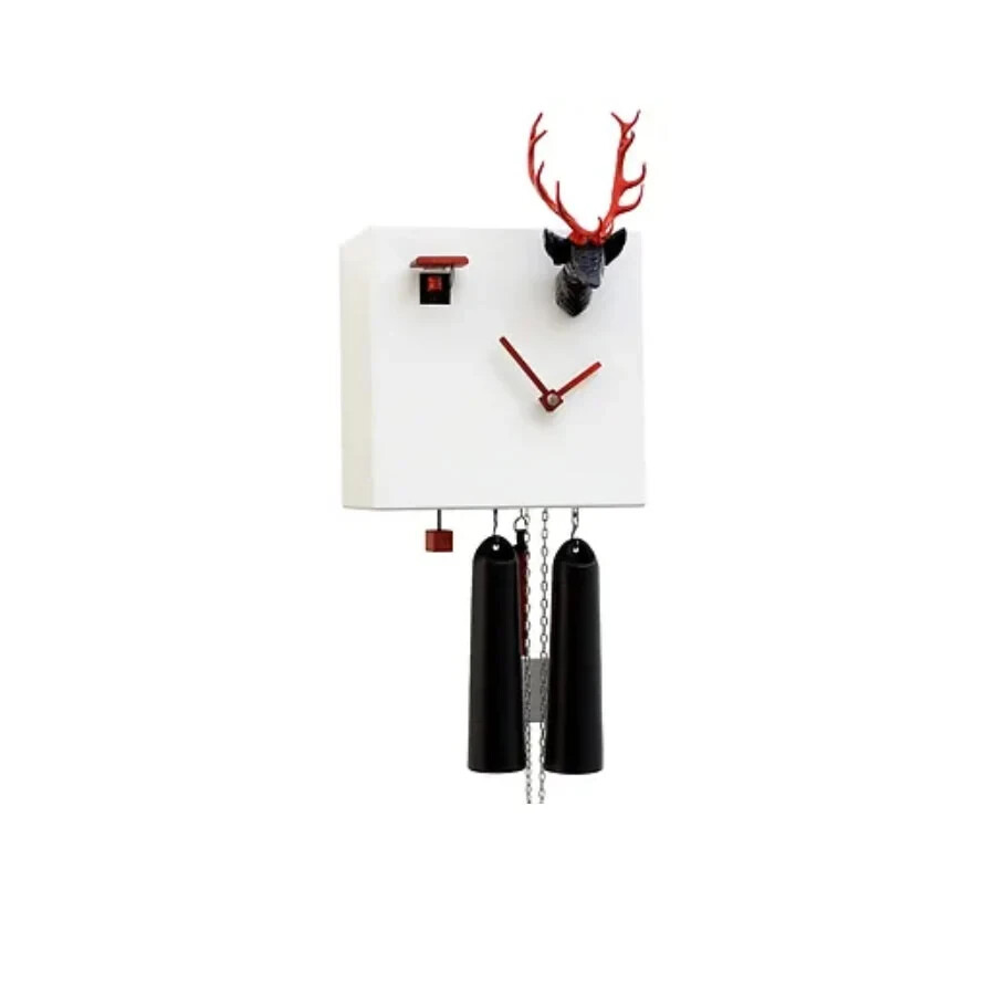 White Cuckoo Clock with Deer Head, Deer Cuckoo Clock, German Black Forest Clock