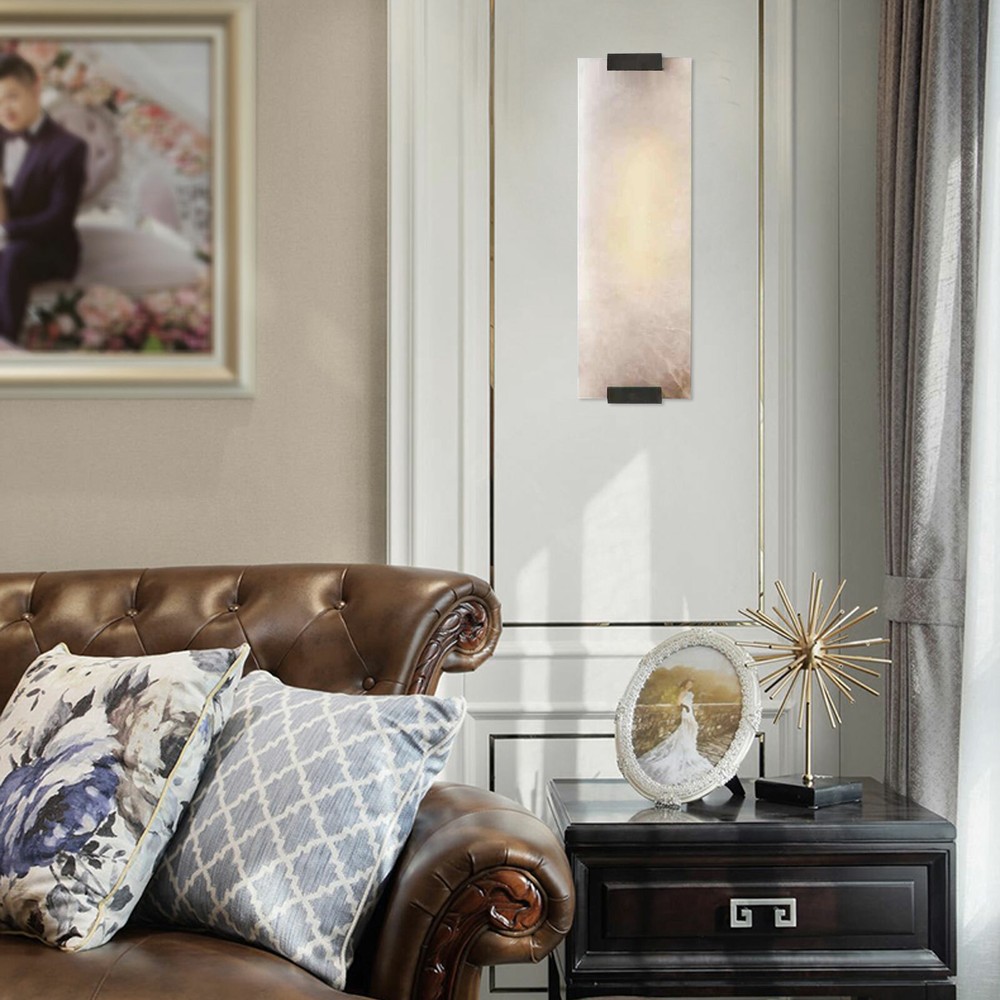 Marble Wall Light Hand Carved Alabaster Rectangular Sconce LED Indoor Wall Lamp