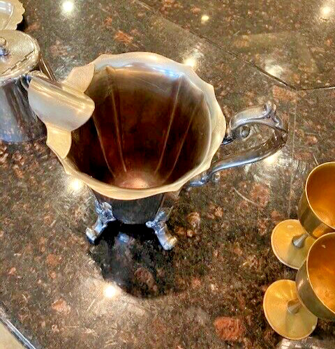 Antique Silver on Copper ORNATE Ice Lip Footed Pitcher
