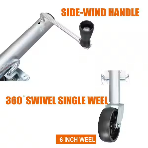1,000 Lbs. Side-Wind Bolt-On Trailer Jack with Wheel