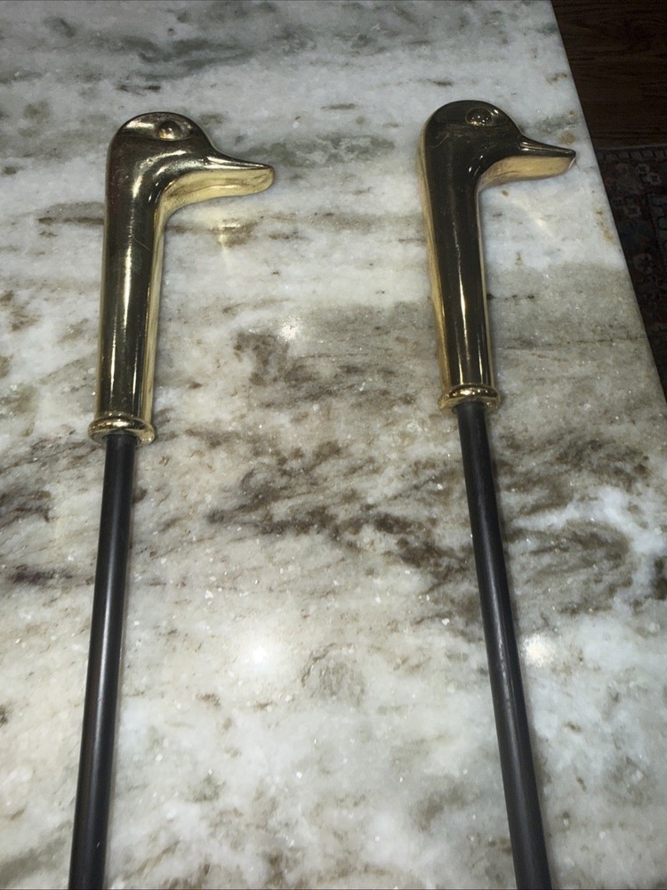 Brass Duck Head Fireplace Tools Vintage Excellent Condition